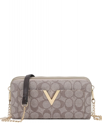 Oval Pattern v Zipper Crossbody Wallet Bag 008-1025 COFFEE